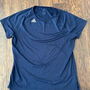 Adidas Womens Hi Lo Blue Crew Neck Short Sleeve Volleyball Jersey T Shirt XL